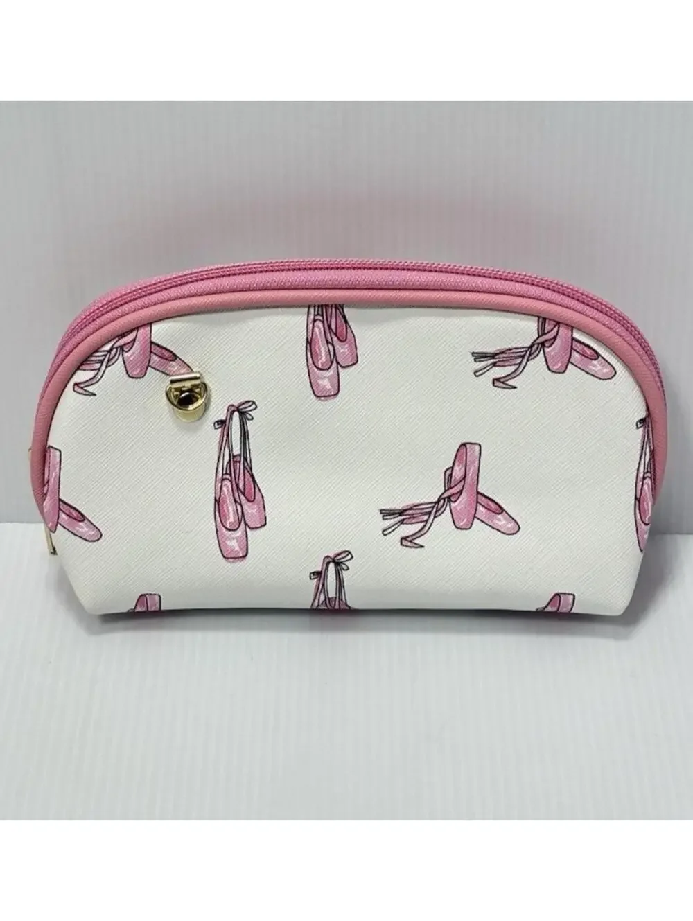 Makeup Bag Pink White Zipper Pouch Makeup Bag, Ballet Shoes, Cosmetic Clutch New